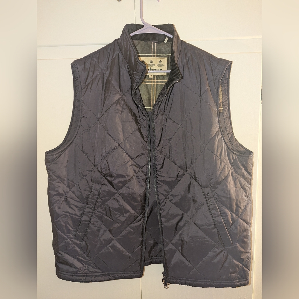 Barbour Men's Finns Gilet Full Zip Up Quilted Vest - Dark Gray